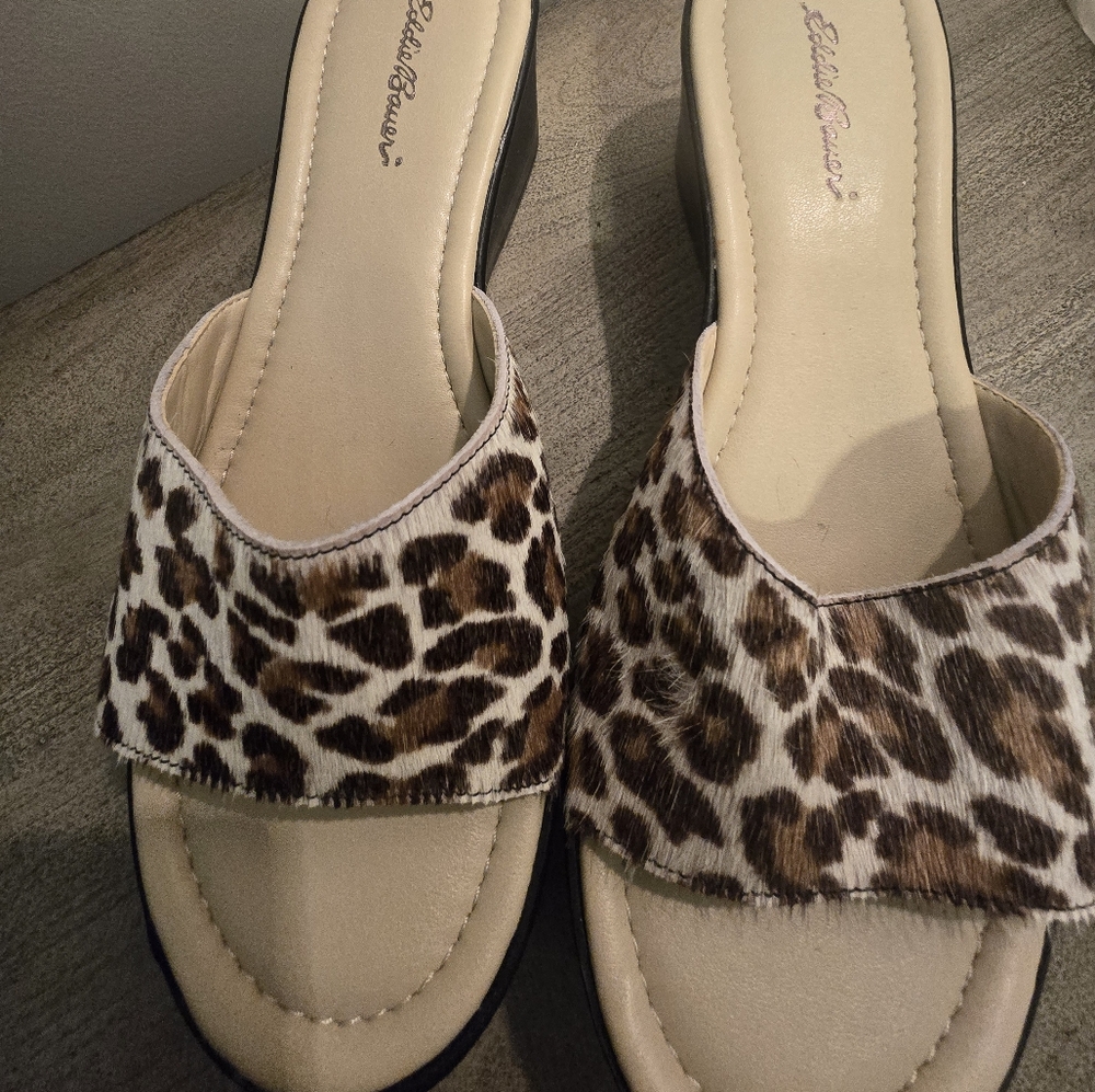 Eddie Bauer Slide Wedge Animal Print Pony Hair shoe